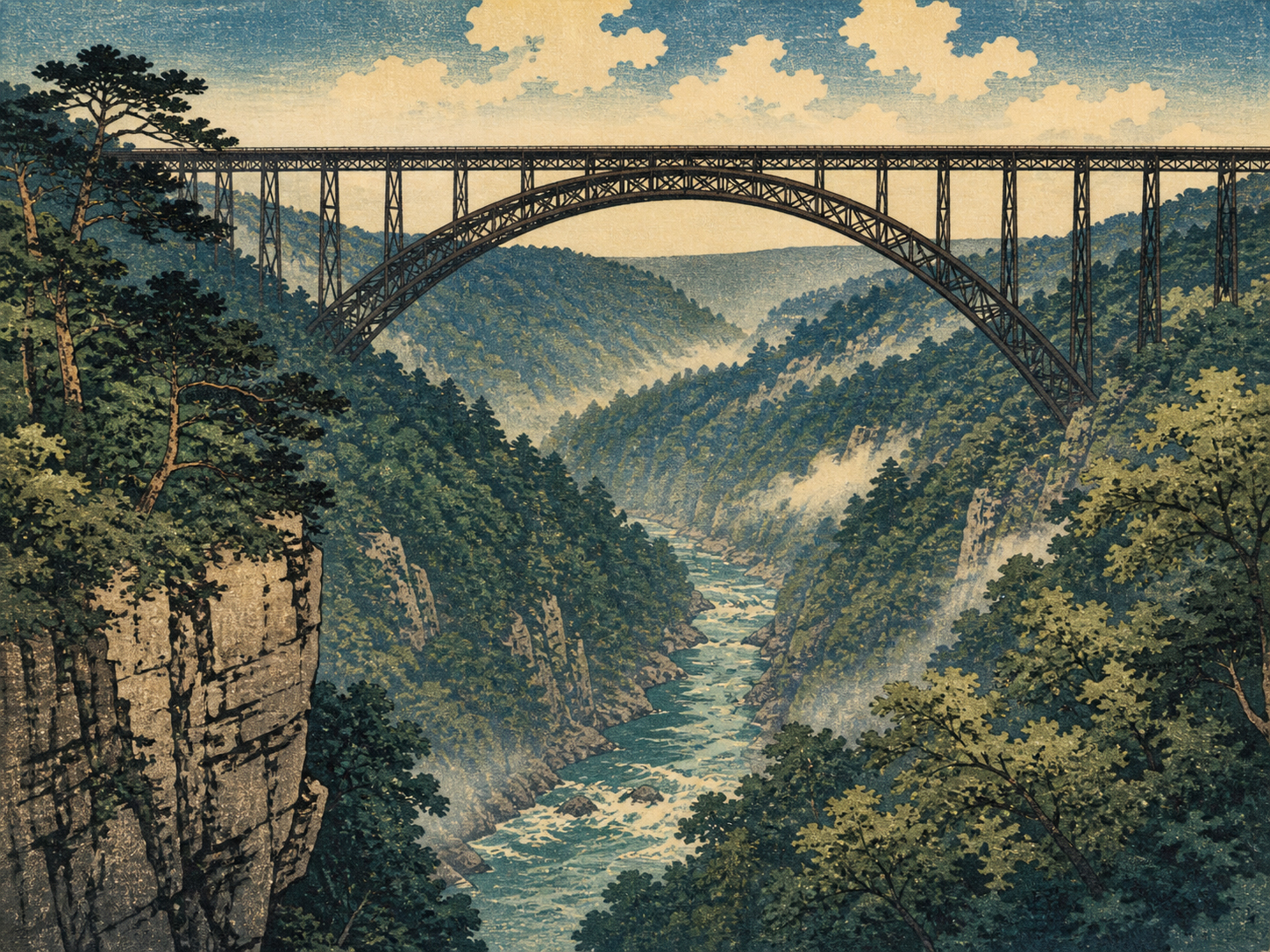 森と川に囲まれたニューリバー・ゴージ橋